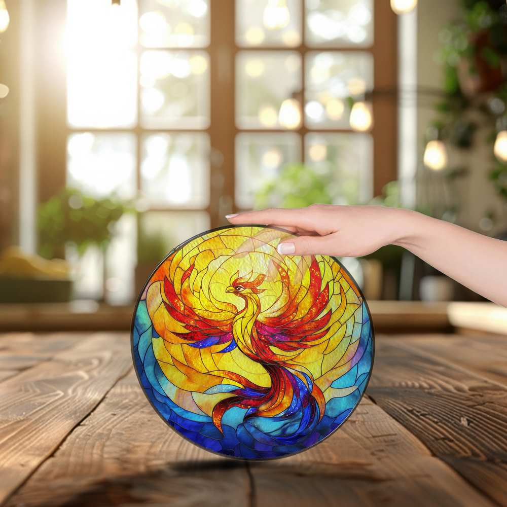 Personalized Phoenix stained-glass-inspired suncatcher by Foswick