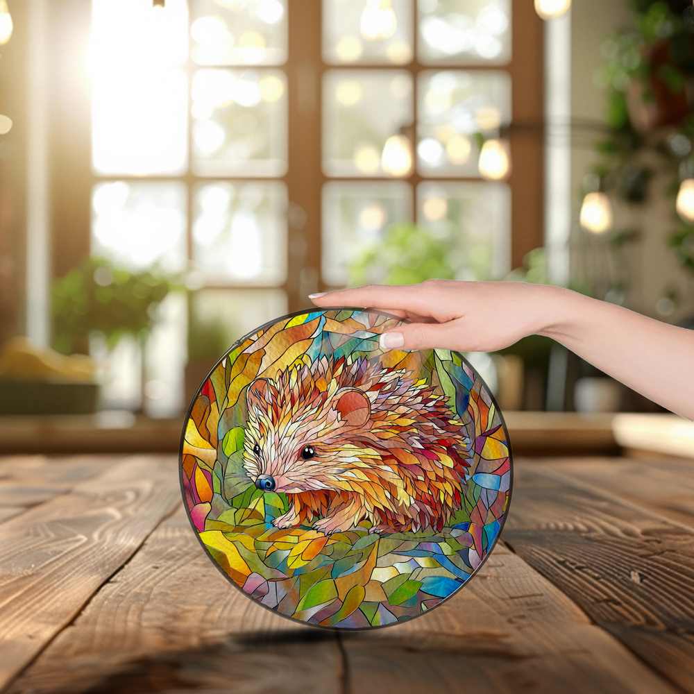 Personalized Hedgehog stained-glass-inspired suncatcher by Foswick
