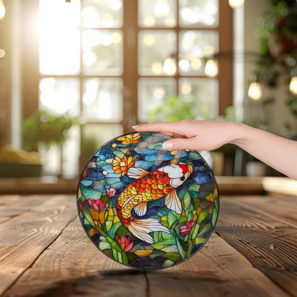 Personalized Koi Fish stained-glass-inspired suncatcher by Foswick