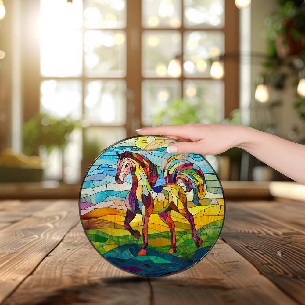 Personalized Horse stained-glass-inspired suncatcher by Foswick