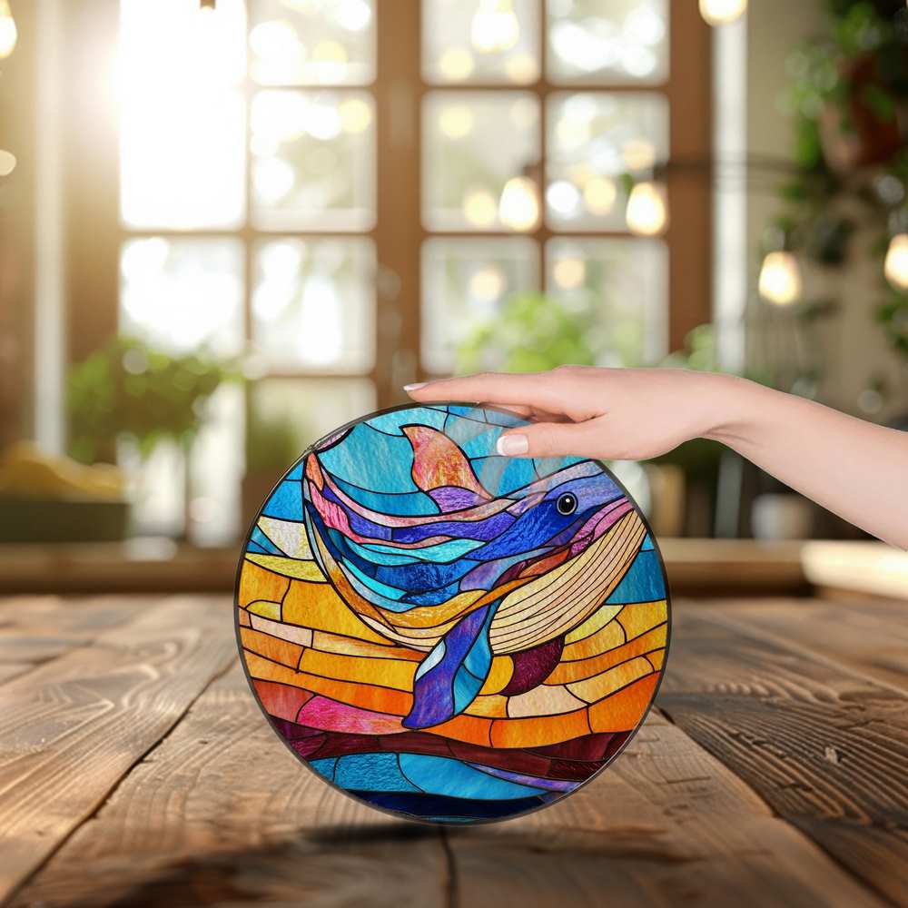 Personalized Whale stained-glass-inspired suncatcher by Foswick