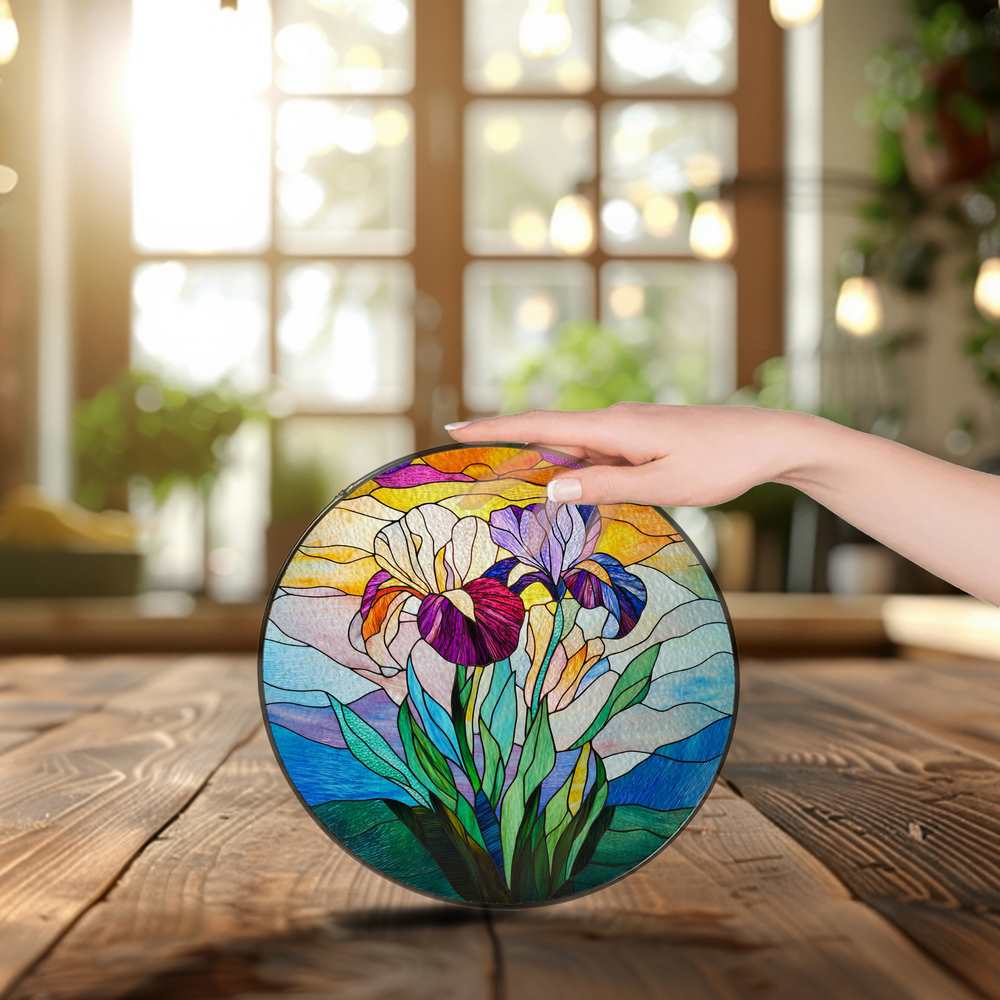 Personalized Iris Flower stained-glass-inspired suncatcher by Foswick