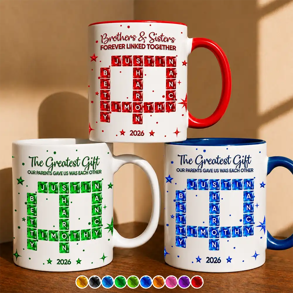 Personalized Brothers and Sisters Forever Linked Together crossword name mugs