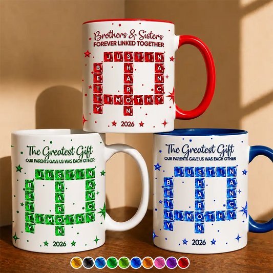 Personalized Brothers and Sisters Forever Linked Together crossword name mugs