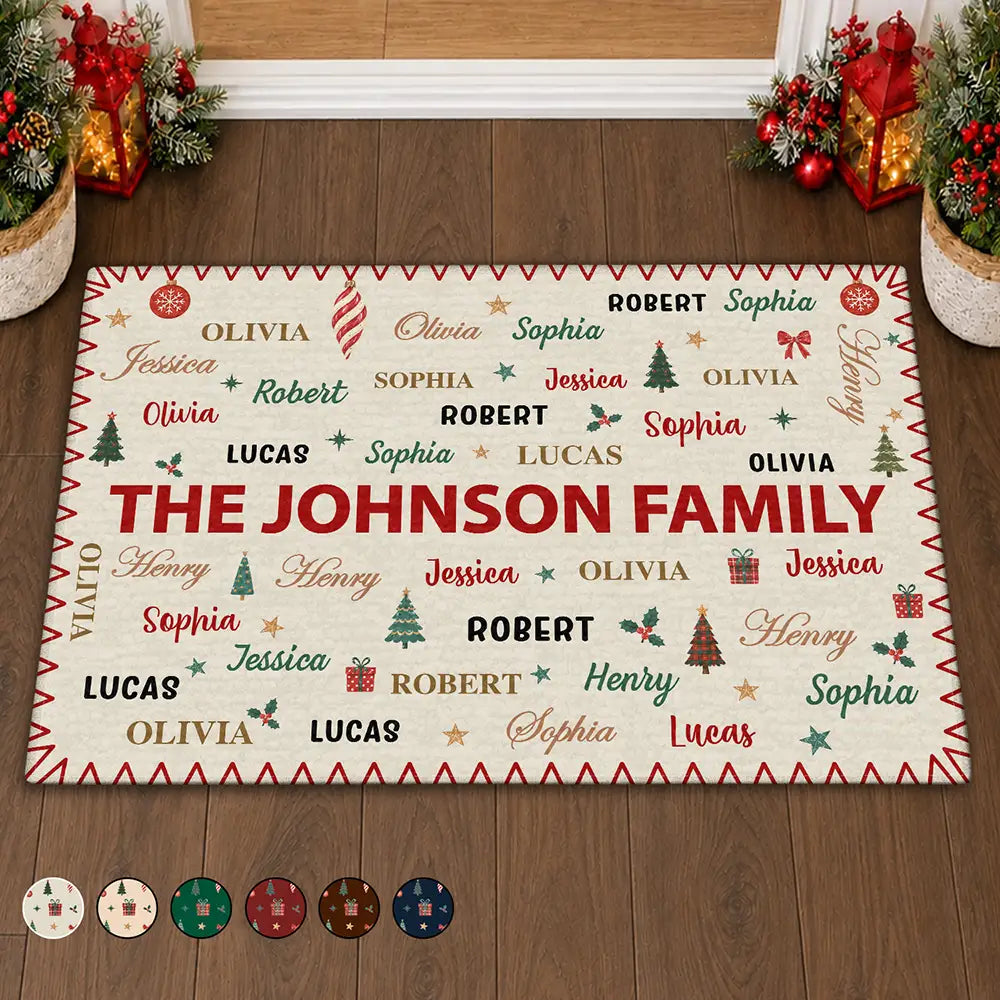 Personalized Christmas family name doormat