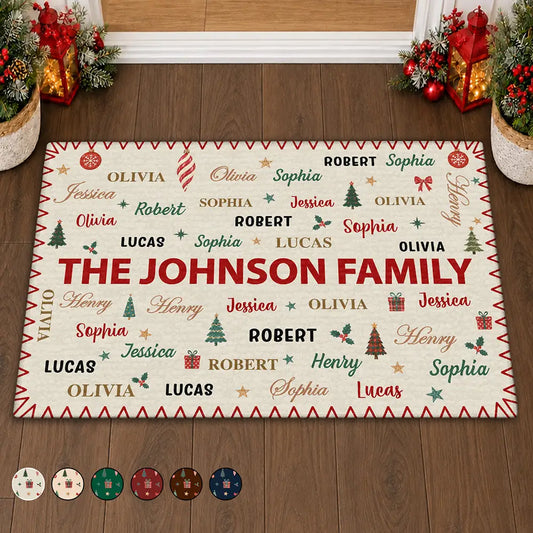 Personalized Christmas family name doormat