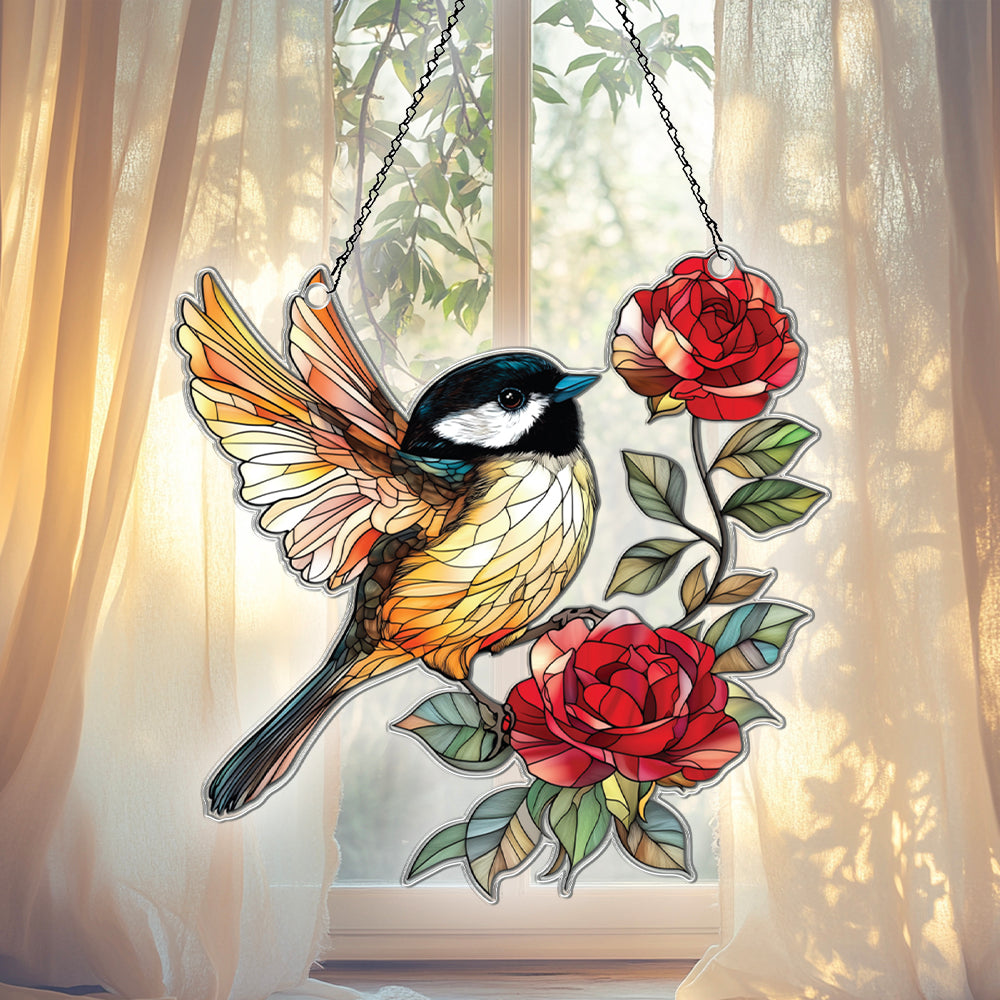 Personalized Chickadee acrylic Christmas ornament by Foswick