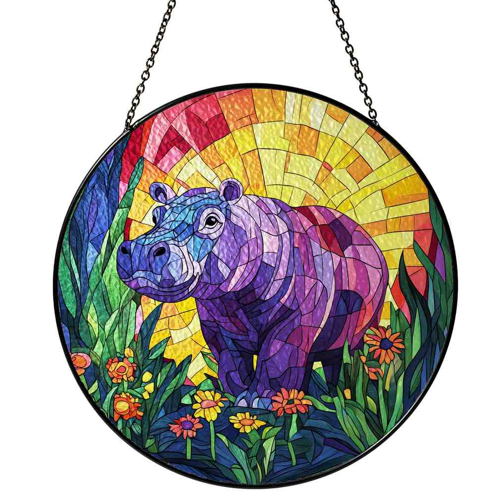 Personalized Hippo stained-glass-inspired suncatcher by Foswick