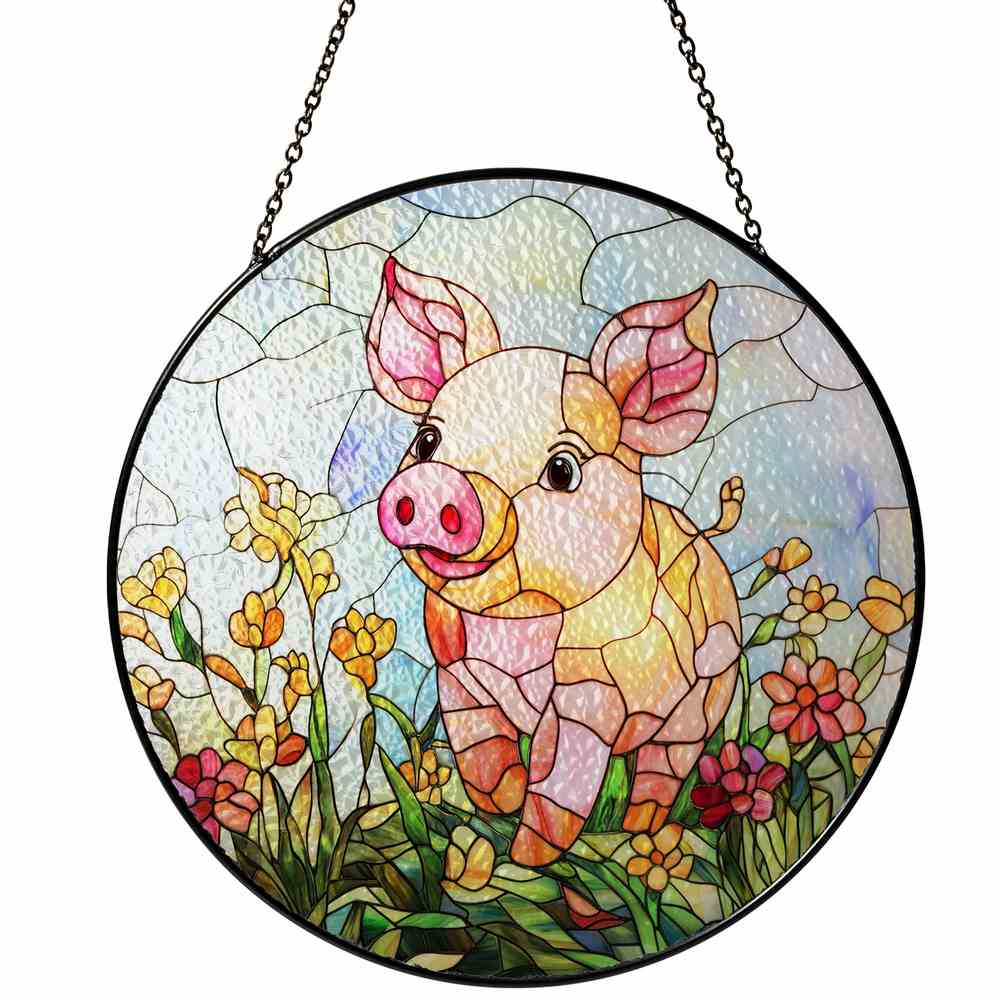 Personalized Pig stained-glass-inspired suncatcher by Foswick