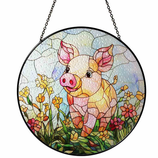 Personalized Pig stained-glass-inspired suncatcher by Foswick
