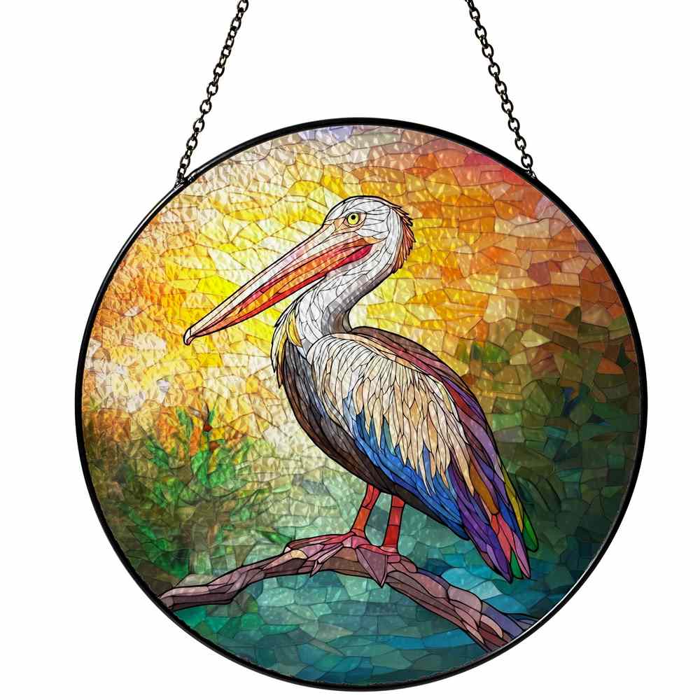 Personalized Pelican stained-glass-inspired suncatcher by Foswick