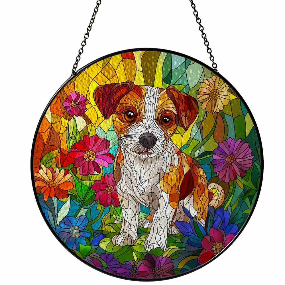 Personalized Jack Russell Dog stained-glass-inspired suncatcher by Foswick