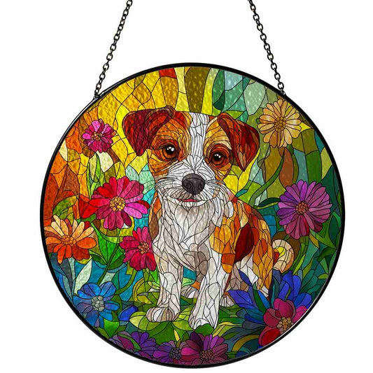 Personalized Jack Russell Dog stained-glass-inspired suncatcher by Foswick