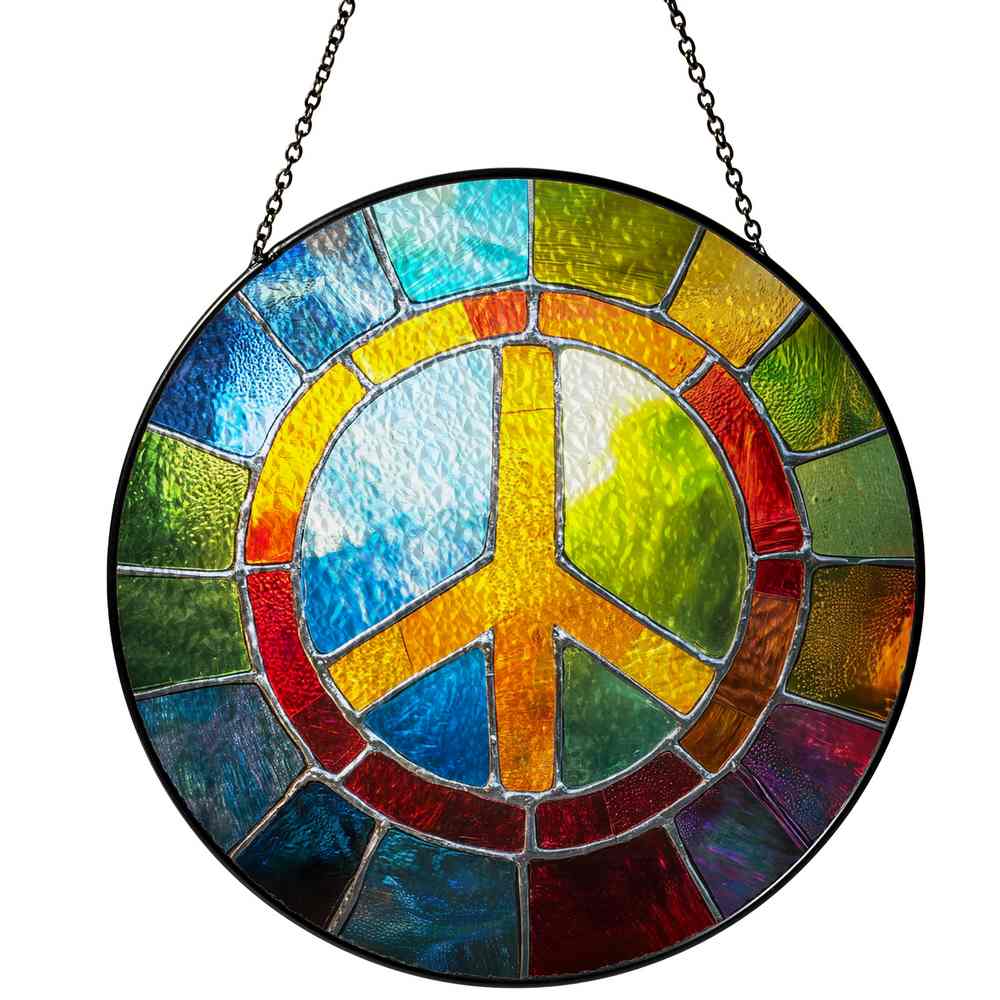Personalized Peace Symbol stained-glass-inspired suncatcher by Foswick
