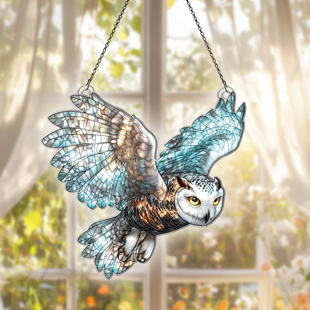 Personalized Snowy Owl acrylic Christmas ornament by Foswick