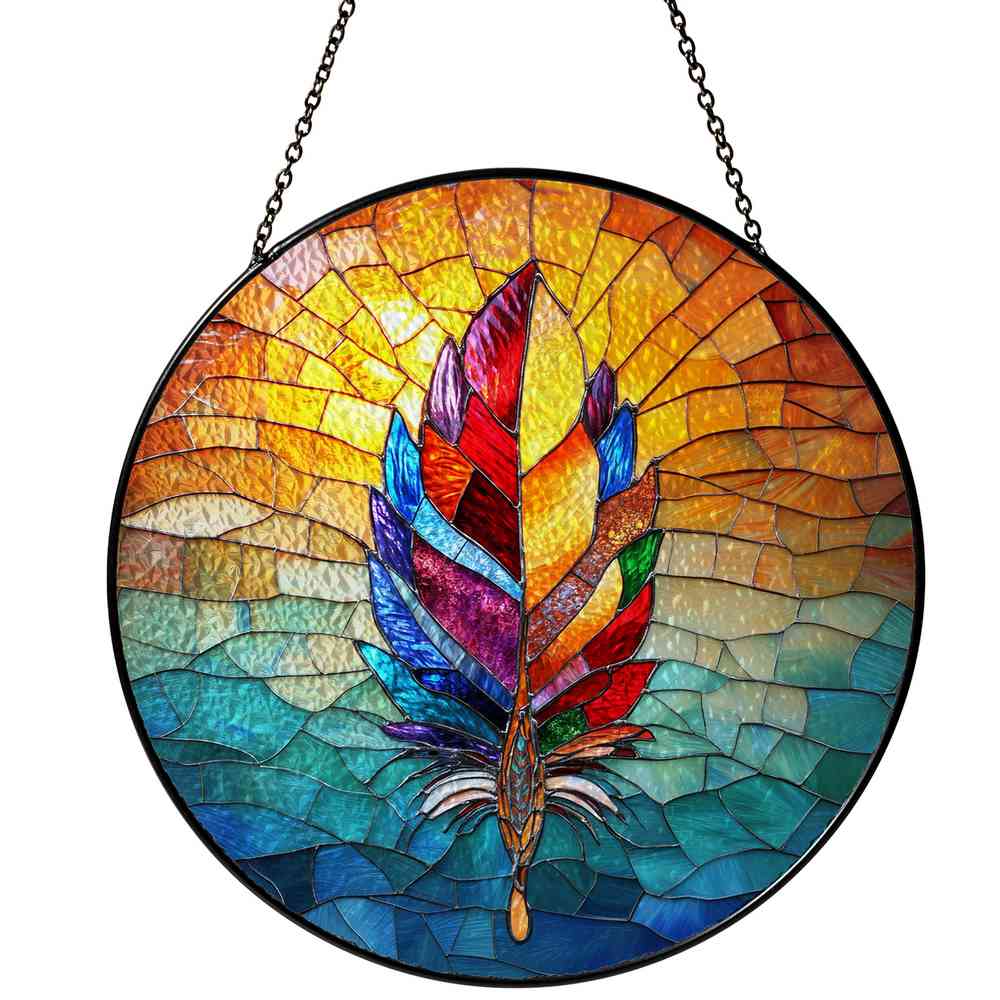 Personalized Native American Feather stained-glass-inspired suncatcher by Foswick
