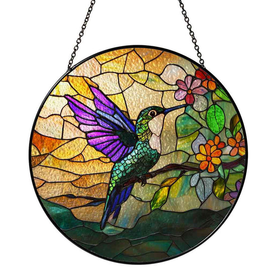 Personalized Hummingbird stained-glass-inspired suncatcher by Foswick