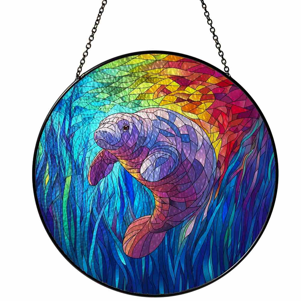 Personalized Manatee stained-glass-inspired suncatcher by Foswick