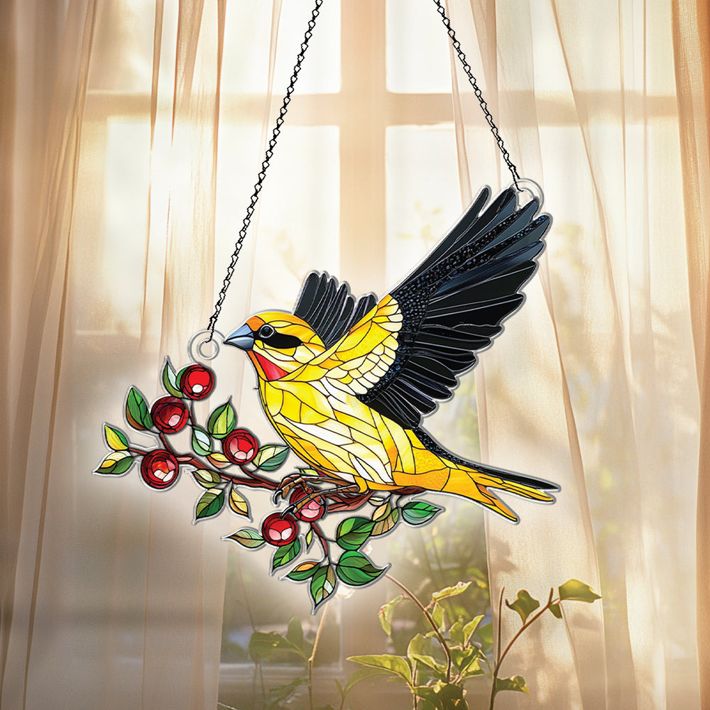 Personalized Gold Finch Bird acrylic Christmas ornament by Foswick