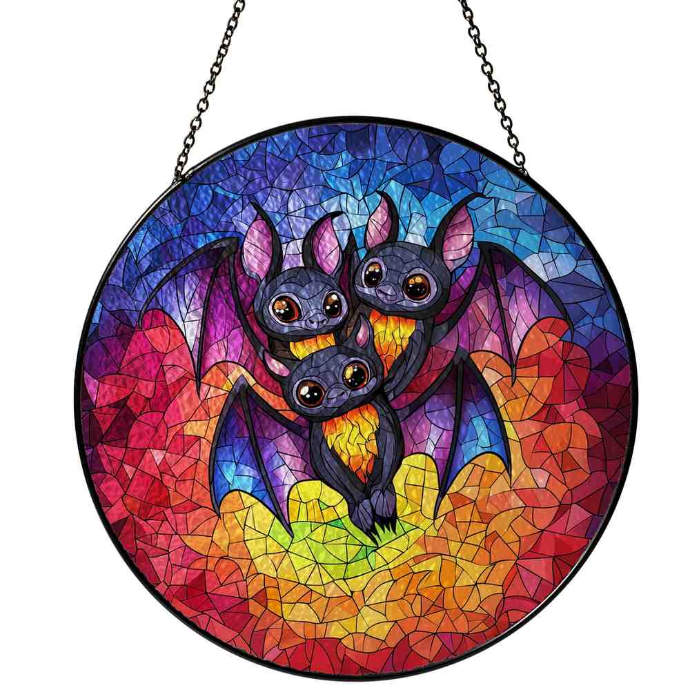 Personalized Vampire Bat stained-glass-inspired suncatcher by Foswick