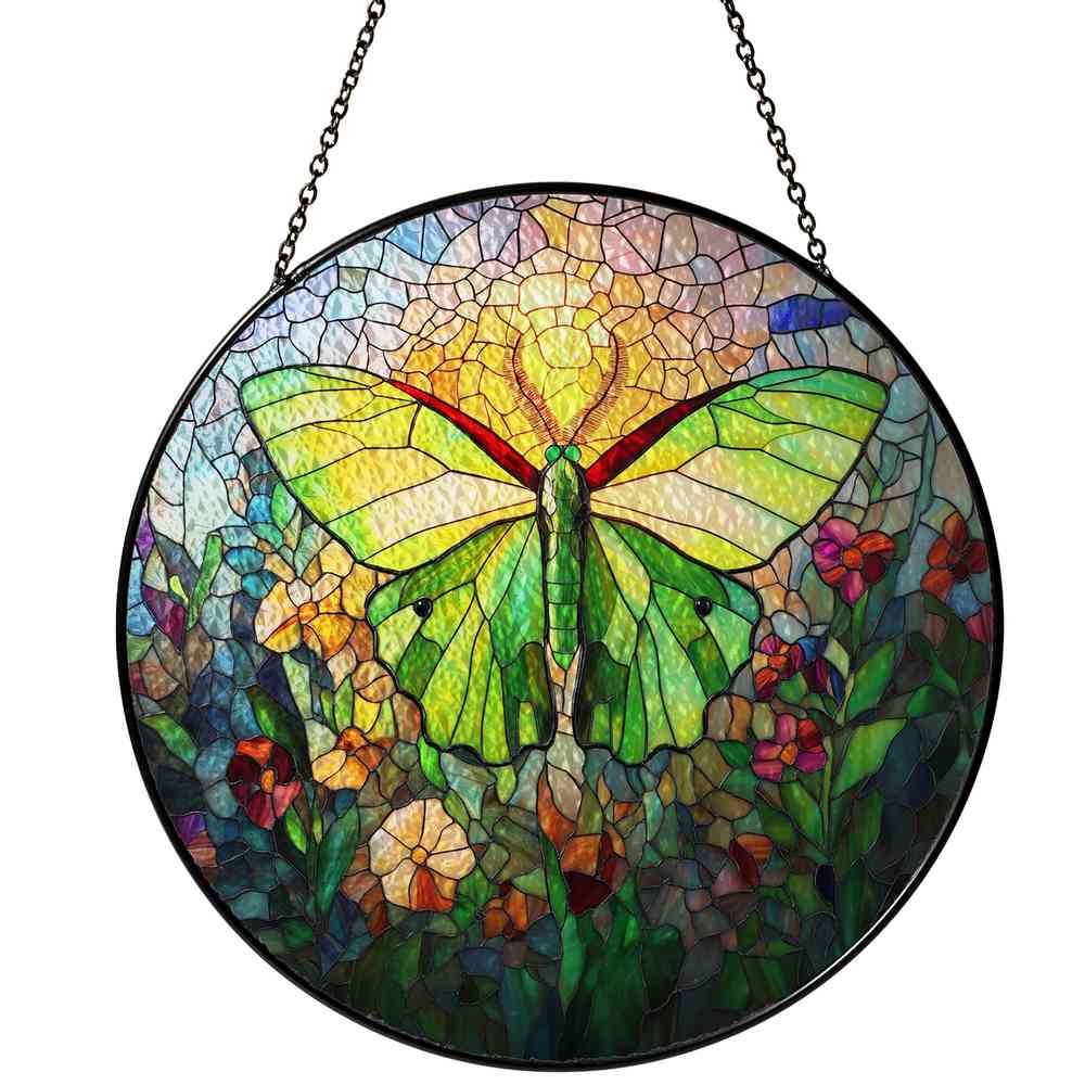 Personalized Luna Moth stained-glass-inspired suncatcher by Foswick