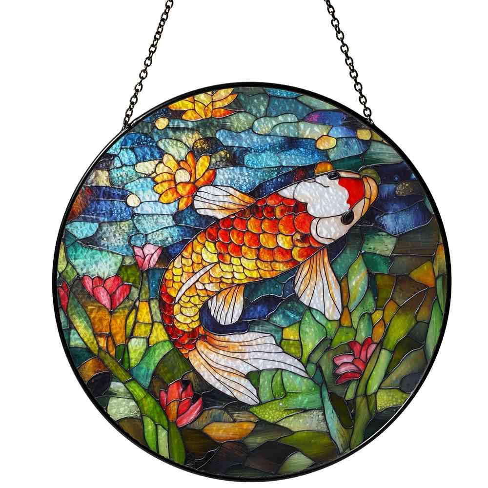 Personalized Koi Fish stained-glass-inspired suncatcher by Foswick