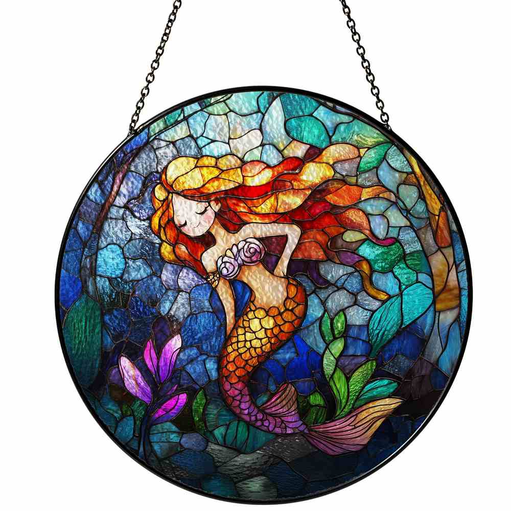 Personalized Mermaid stained-glass-inspired suncatcher by Foswick