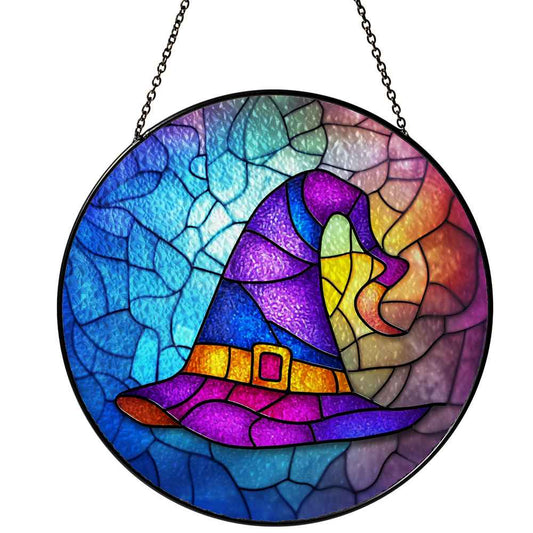 Personalized Witch Hat stained-glass-inspired suncatcher by Foswick
