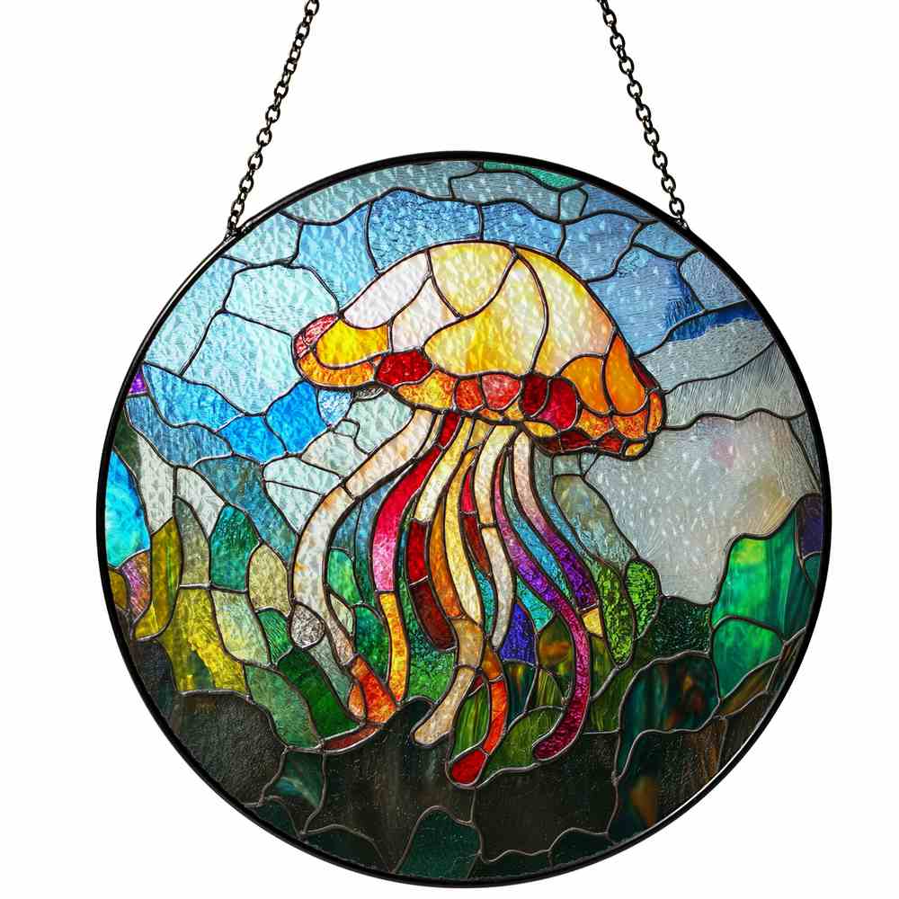 Personalized Jellyfish stained-glass-inspired suncatcher by Foswick