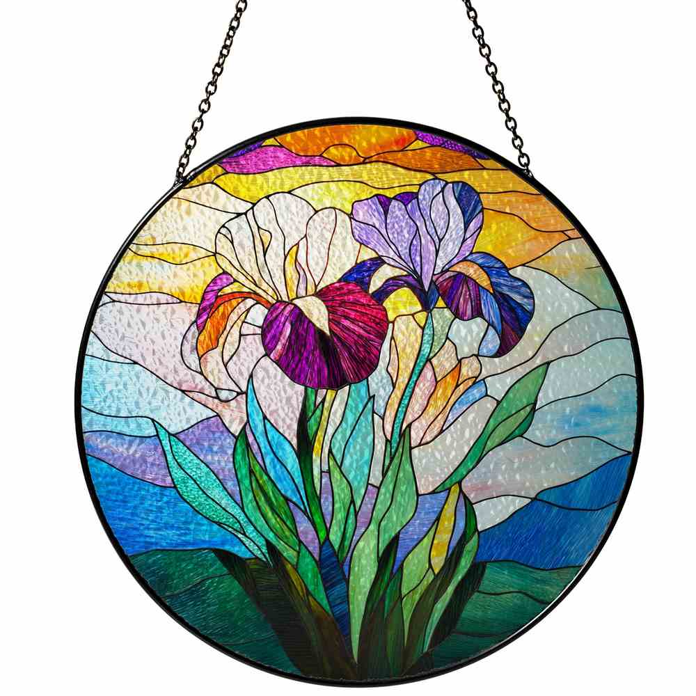 Personalized Iris Flower stained-glass-inspired suncatcher by Foswick