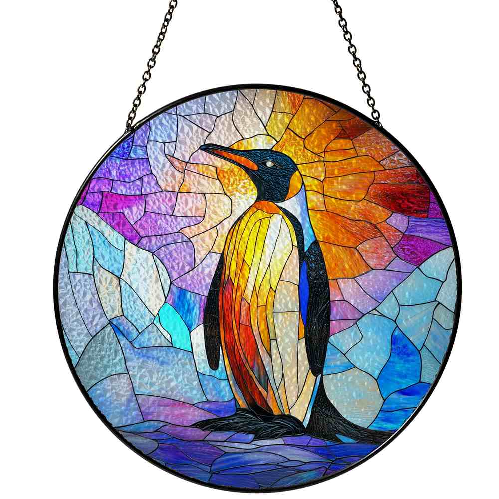 Personalized Penguin stained-glass-inspired suncatcher by Foswick
