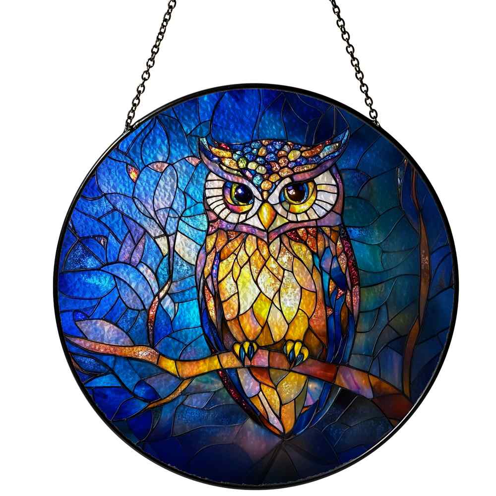 Personalized Owl stained-glass-inspired suncatcher by Foswick