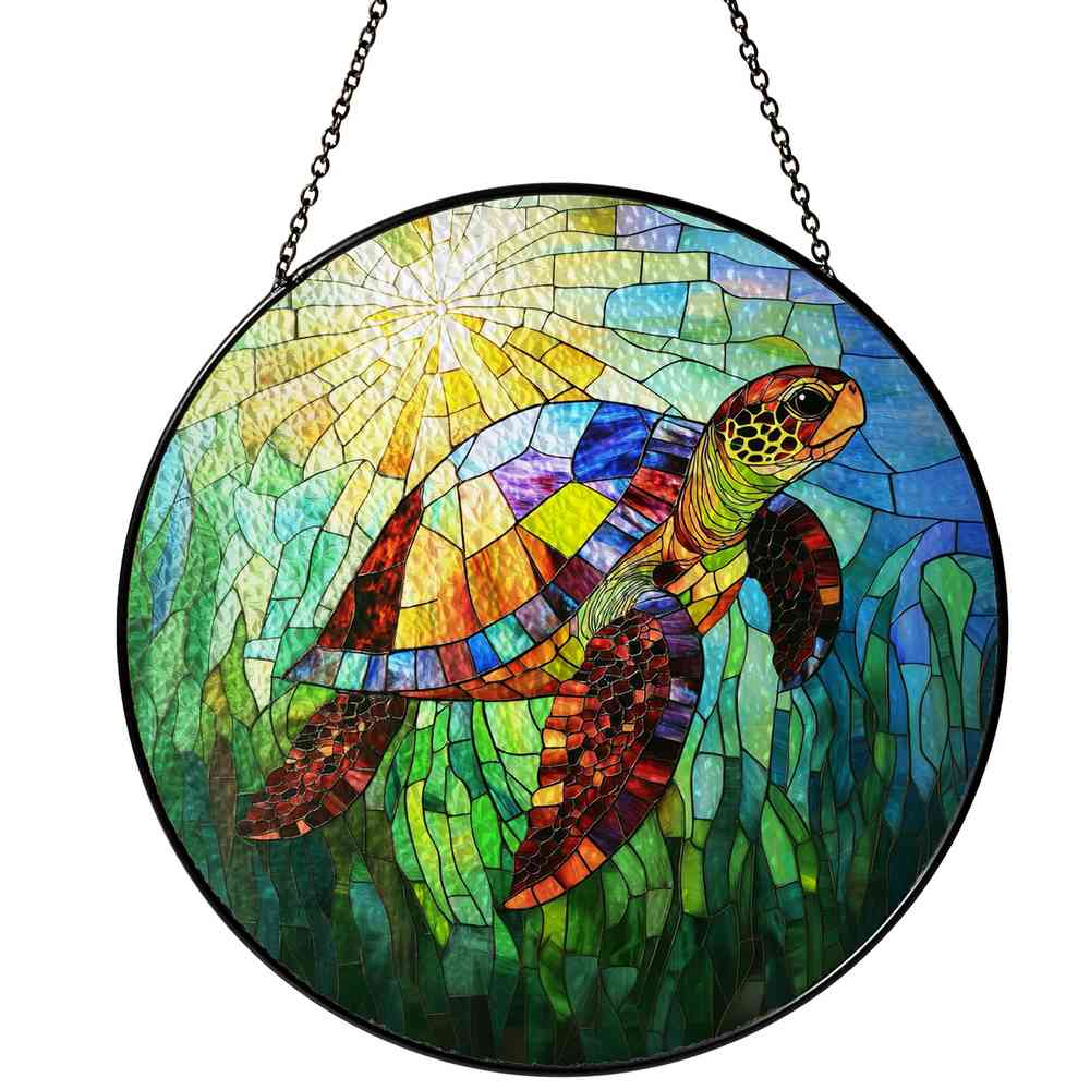 Personalized Sea Turtle stained-glass-inspired suncatcher by Foswick
