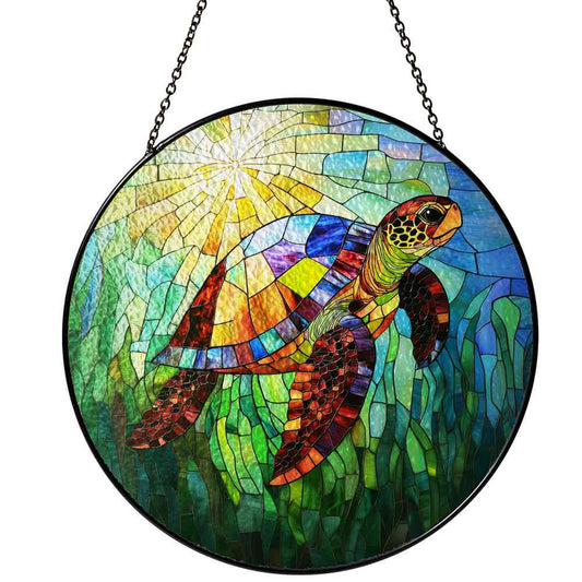 Personalized Sea Turtle stained-glass-inspired suncatcher by Foswick