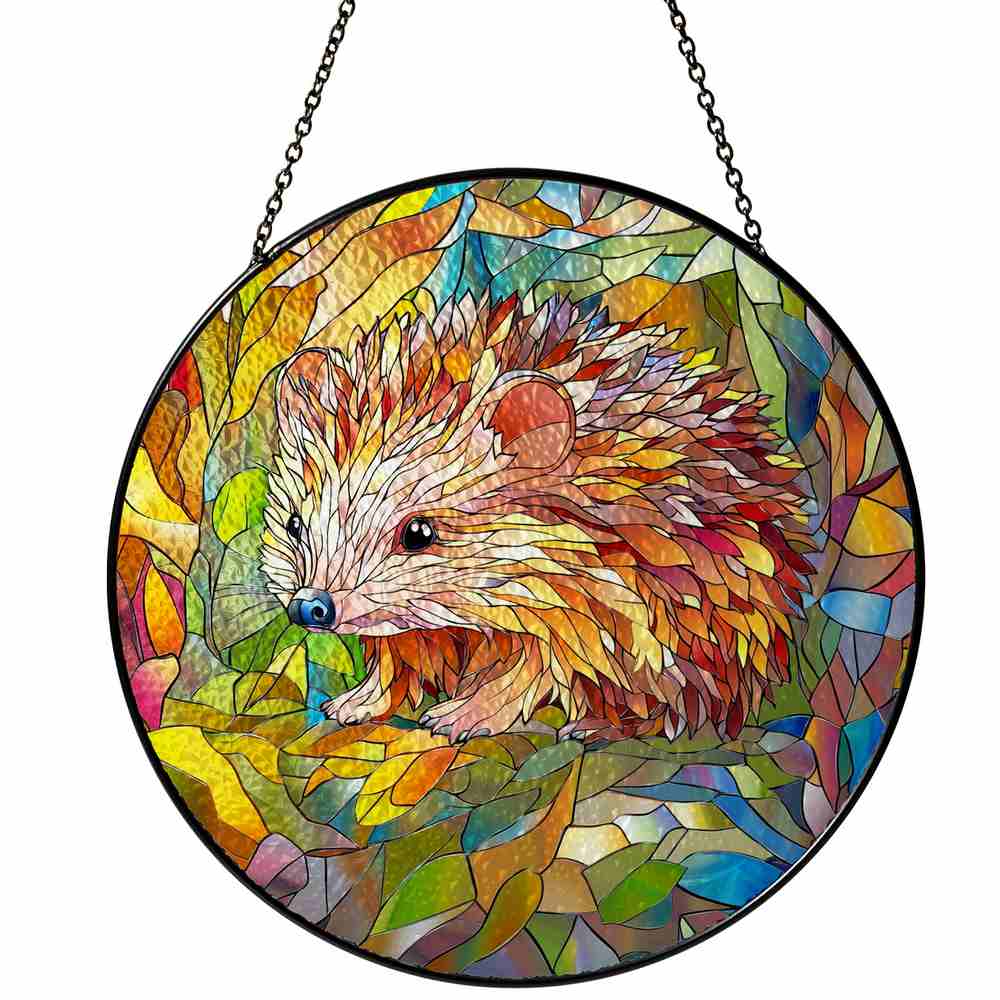 Personalized Hedgehog stained-glass-inspired suncatcher by Foswick