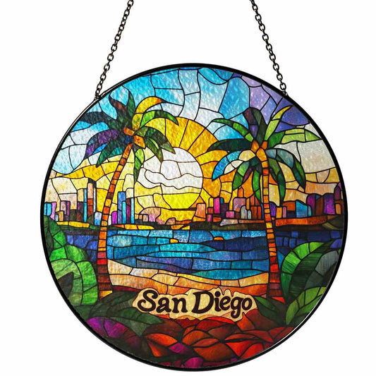 Personalized San Diego stained-glass-inspired suncatcher by Foswick