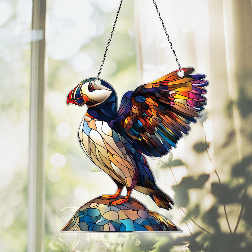 Personalized Puffin acrylic Christmas ornament by Foswick