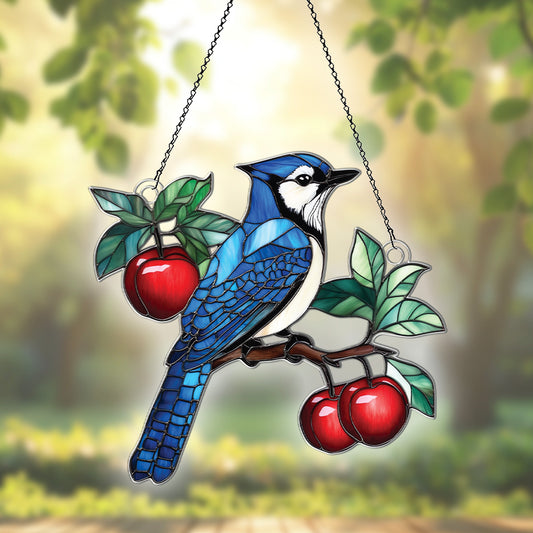 Personalized Blue Jay acrylic Christmas ornament by Foswick