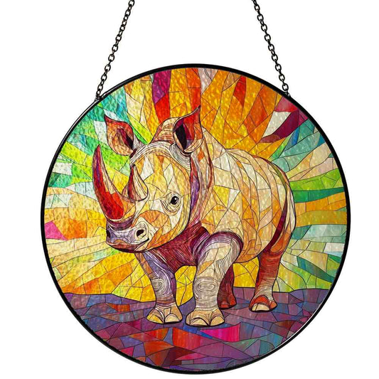 Personalized Rhino stained-glass-inspired suncatcher by Foswick