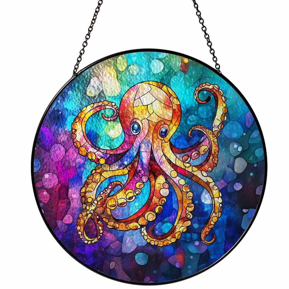Personalized Octopus stained-glass-inspired suncatcher by Foswick