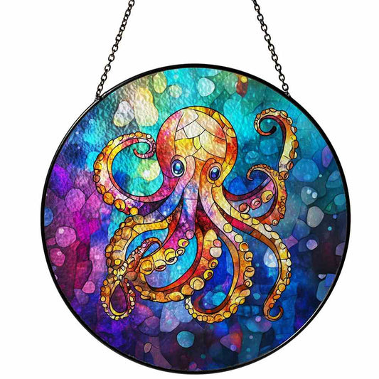 Personalized Octopus stained-glass-inspired suncatcher by Foswick