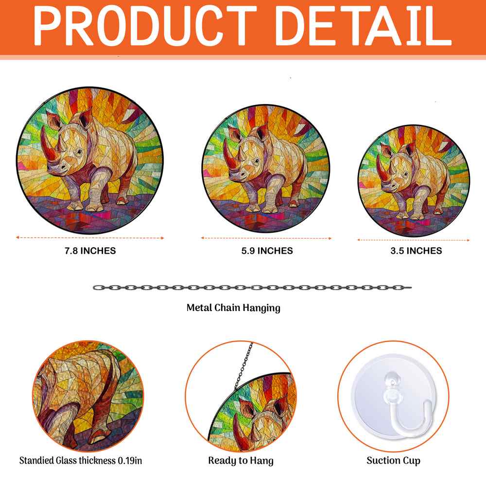 Personalized Rhino stained-glass-inspired suncatcher by Foswick