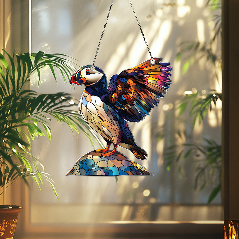 Personalized Puffin acrylic Christmas ornament by Foswick