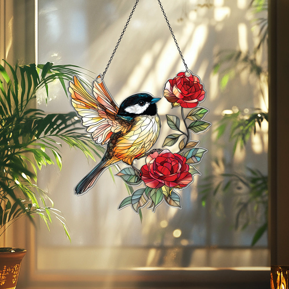 Personalized Chickadee acrylic Christmas ornament by Foswick