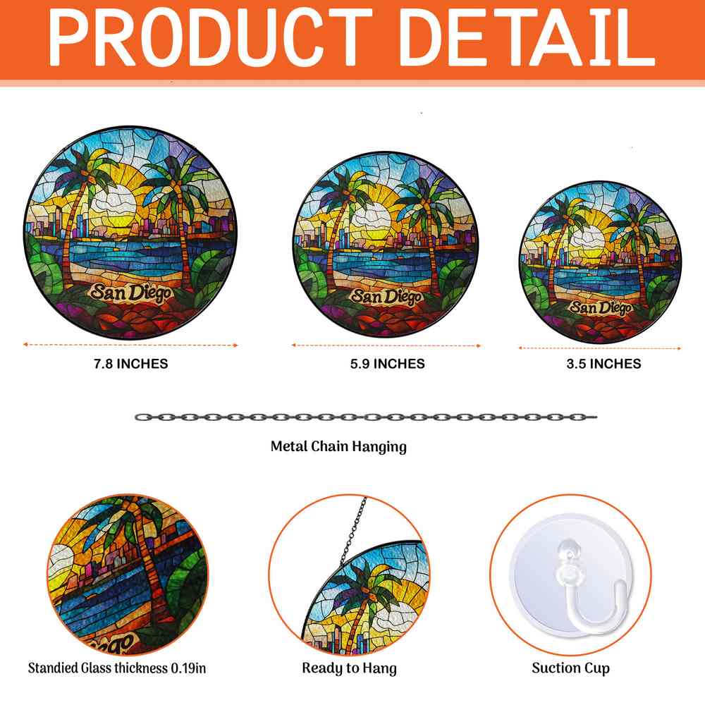 Personalized San Diego stained-glass-inspired suncatcher by Foswick