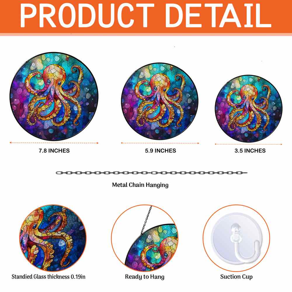 Personalized Octopus stained-glass-inspired suncatcher by Foswick
