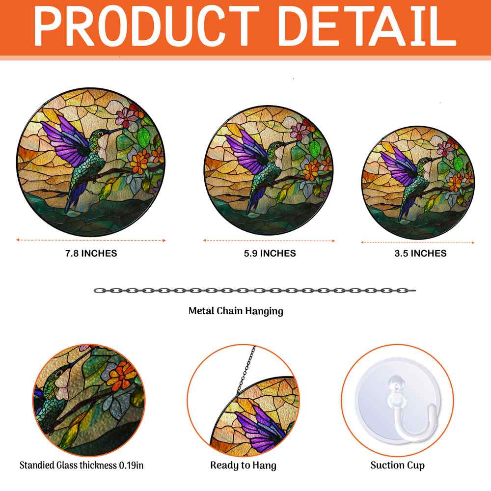 Personalized Hummingbird stained-glass-inspired suncatcher by Foswick