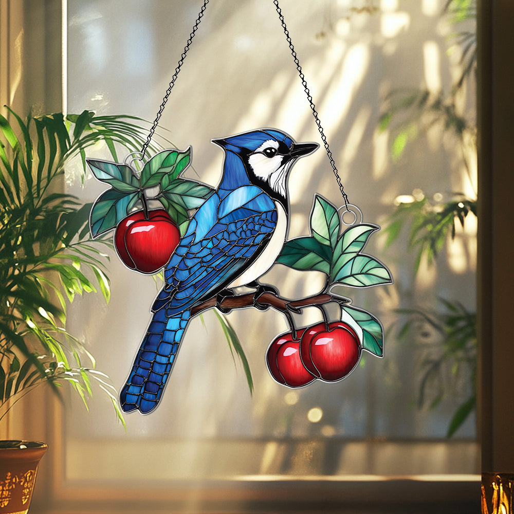 Personalized Blue Jay acrylic Christmas ornament by Foswick