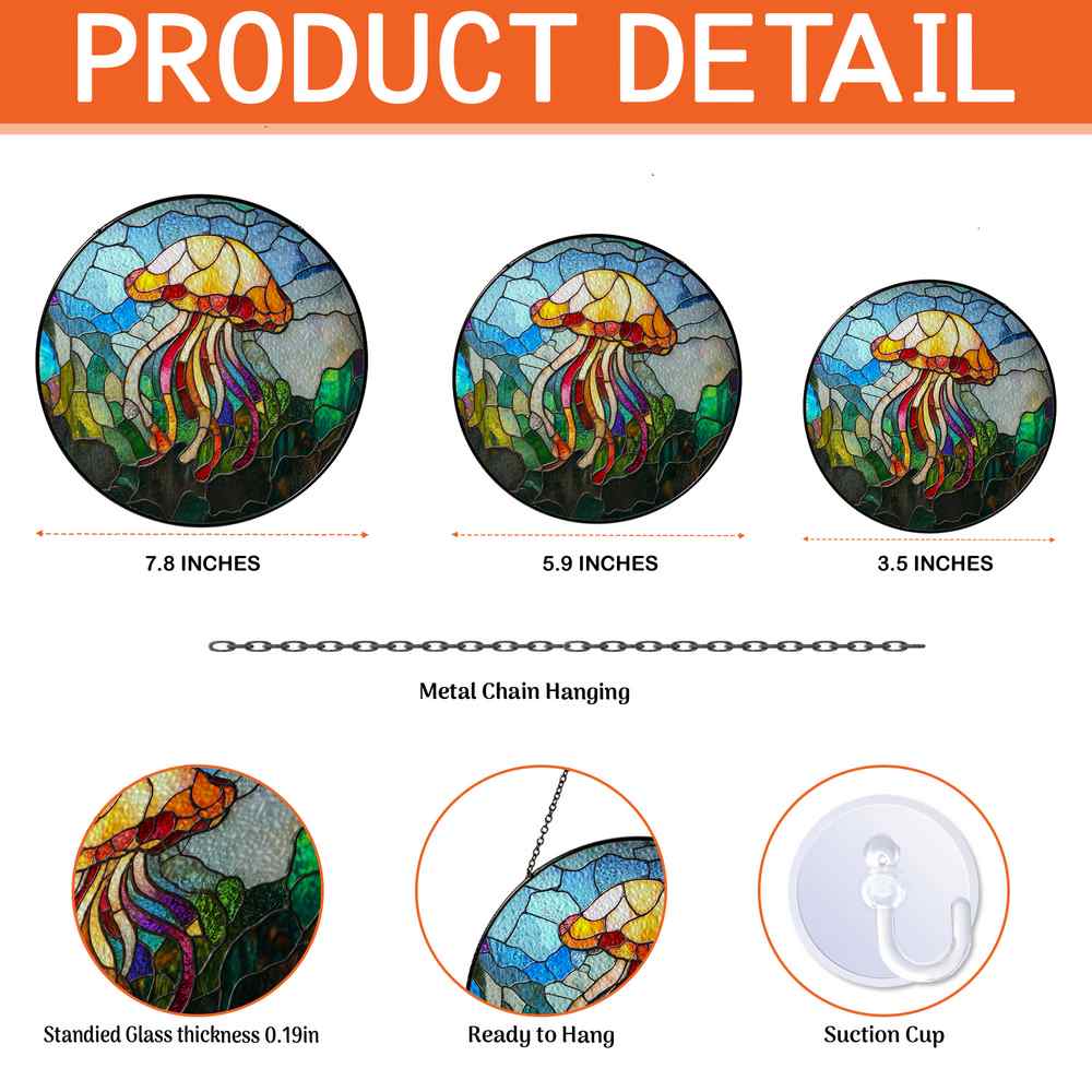 Personalized Jellyfish stained-glass-inspired suncatcher by Foswick
