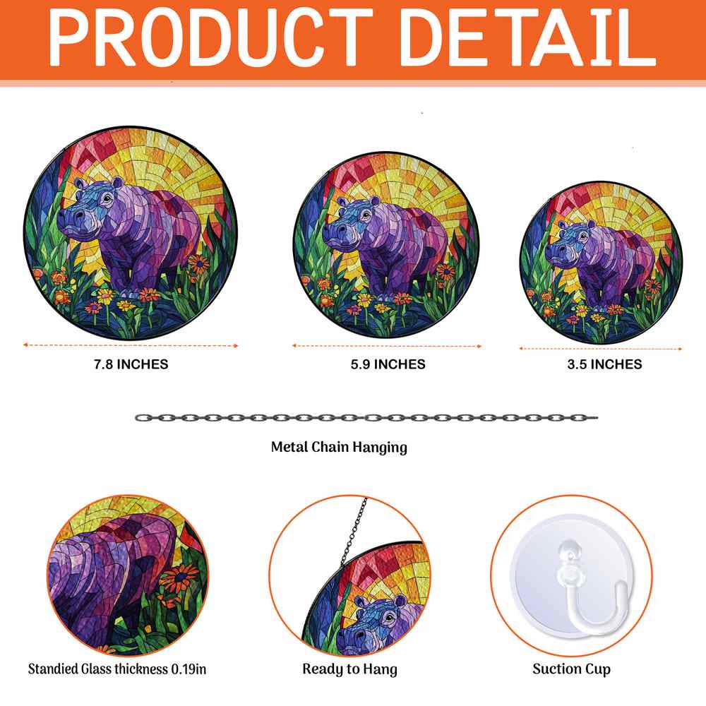 Personalized Hippo stained-glass-inspired suncatcher by Foswick